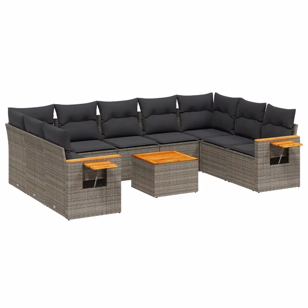 Set Divano da Giardino vidaXL 10 pz in Polyrattan Grigio con Cuscini e Tavolino da Esterno – 2