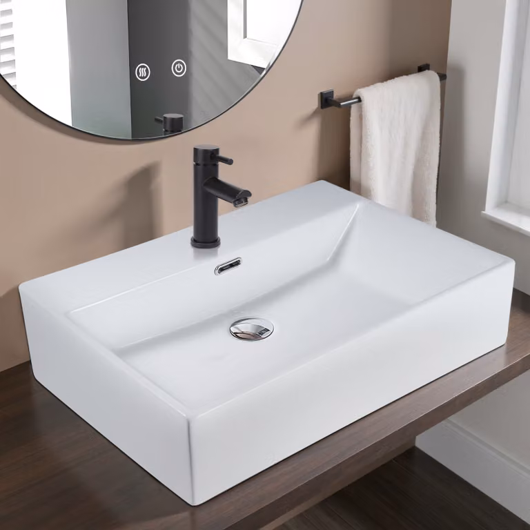 ZMH lavabo sospeso 51 × 42 × 15 cm lavabo in Vetroceramica lavabo rettangolare da appoggio con foro per rubinetto lavabo sospeso per bagno lavabo per toilette ospiti