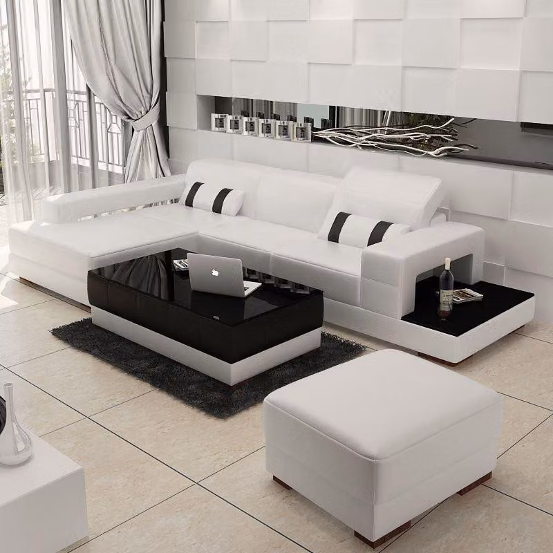 Ecksofa Couch Polster Wohnlandschaft Leder Eck Sofas Garnitur L-Form mit Hocker
