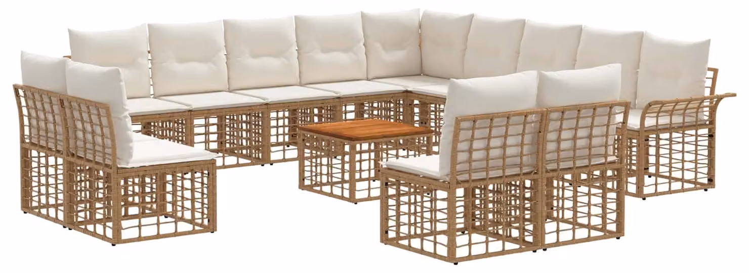 Set di divani da esterno 14 pcs Naturale e Bianco Crema