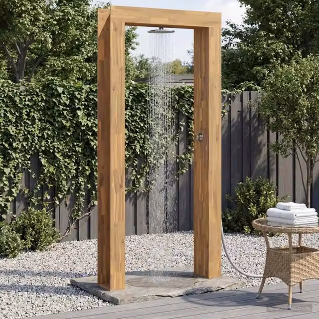 Doccia da esterno Videx in acciaio inossidabile e legno, Bianco e Marrone, L: 226 cm