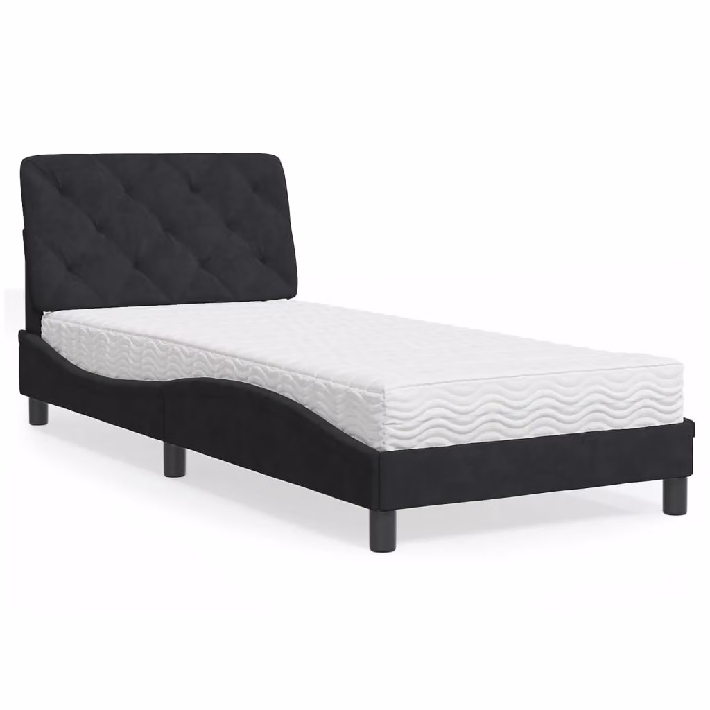 Letto moderno vidaXL con materasso in velluto nero, dimensioni 80 x 200 cm – 1