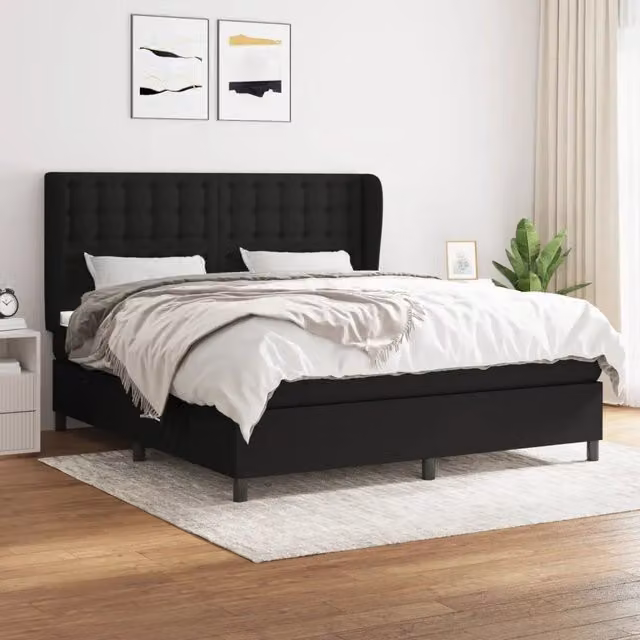 Letto Ibrido vidaXL con Giroletto a Molle e Materasso in Tessuto Nero e Bianco L/P: 160 x 200 cm