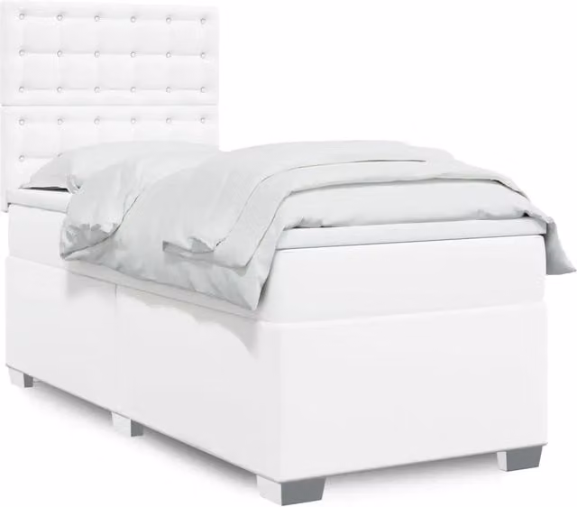 Letto Ibrido vidaXL con Materasso Bianco in Similpelle e Struttura in Legno, L/P/H: 90 x 200 x 150,5 cm
