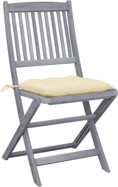 Set di 4 sedie da giardino pieghevoli in legno di acacia con cuscini in tessuto resistente ai raggi UV grigi e bianchi