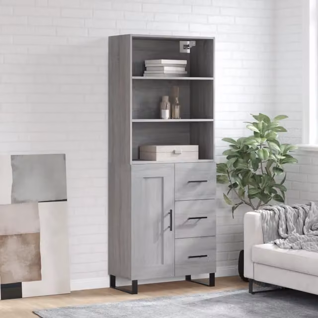 Credenza moderna vidaXL in legno e metallo, colore grigio, L: 69,5 cm, P: 34 cm, H: 180 cm – 1