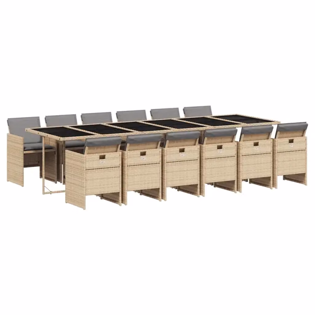 Set Pranzo da Giardino vidaXL in Polyrattan con Tavolo in Vetro e 13 Pezzi con Cuscini Beige e Grigio – 2