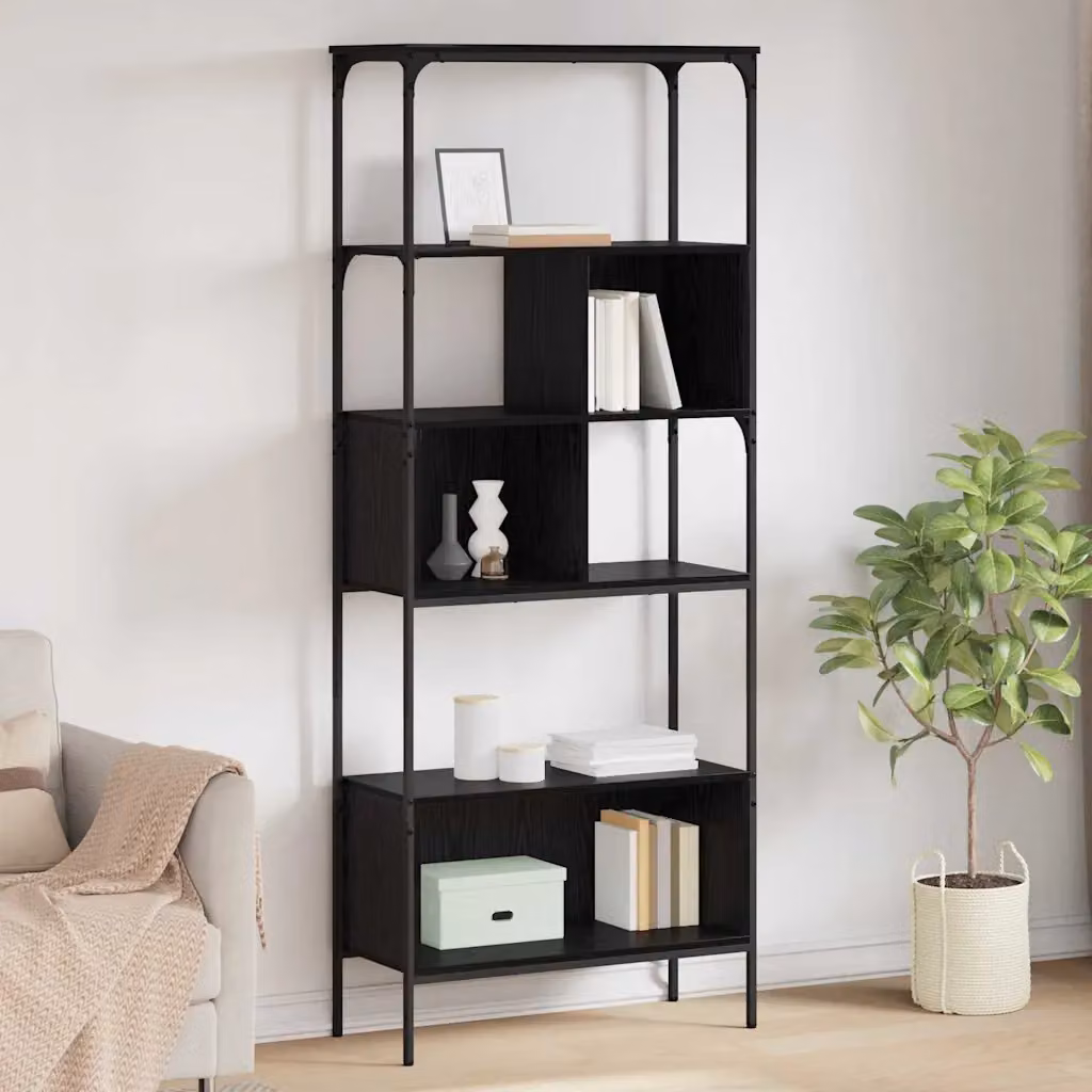 Libreria moderna vidaXL a 7 livelli in metallo e MDF nero opaco L: 76 cm, P: 33 cm, H: 188,5 cm