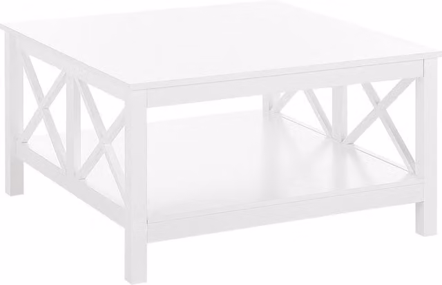 Tavolino da Caffè Quadrato Beliani Bianco con 2 Piani d'Appoggio in Stile Boho L: 80 cm, P: 45 cm, H: 40 cm