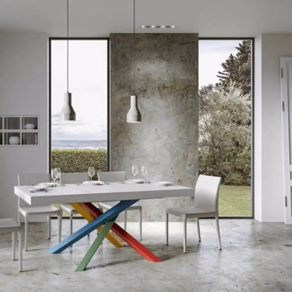 Tavolo allungabile Volantis Itamoby bianco frassino con gambe multicolore L: 200-304 cm, P: 90 cm – 2