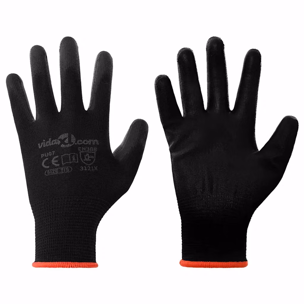 Set di 12 guanti da lavoro vidaXL in plastica, colore nero, taglia S