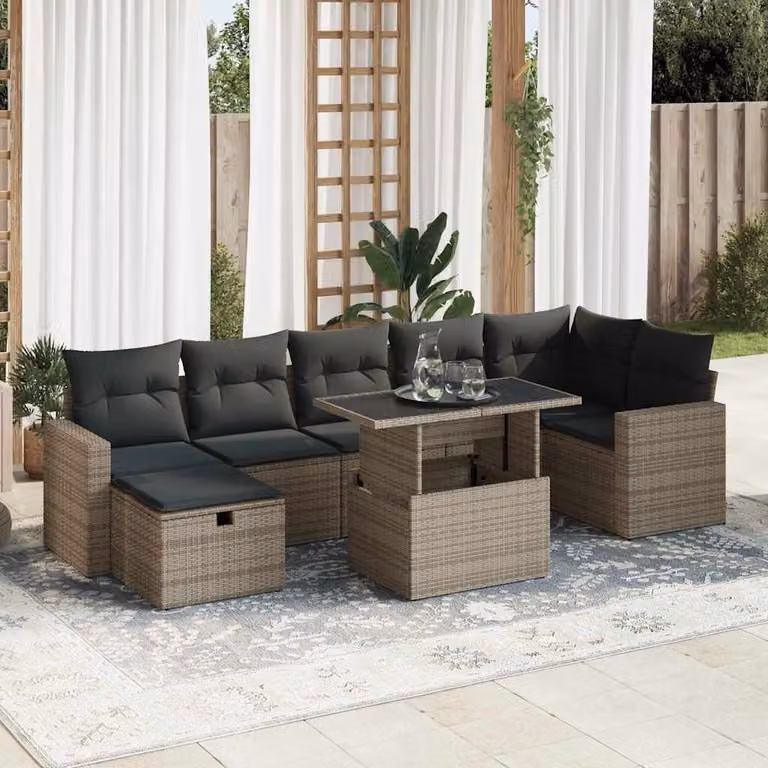 Maison Exclusive - Set da giardino 8 pezzi con cuscini grigio in polyrattan