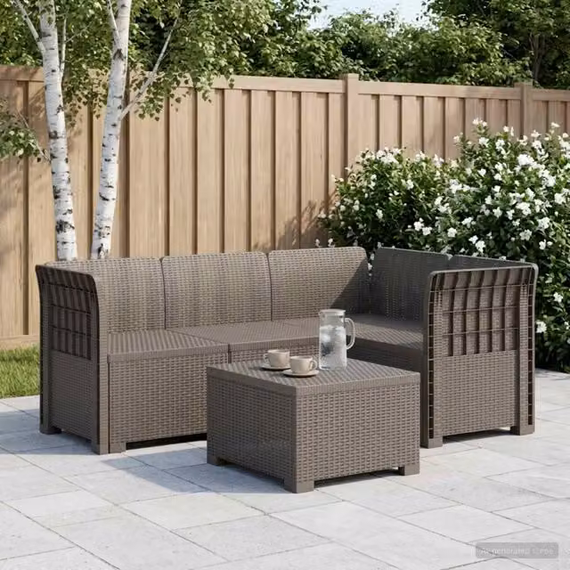 Divano da Giardino 4 Posti Aspetto Rattan PP Grigio Chiaro 3443961