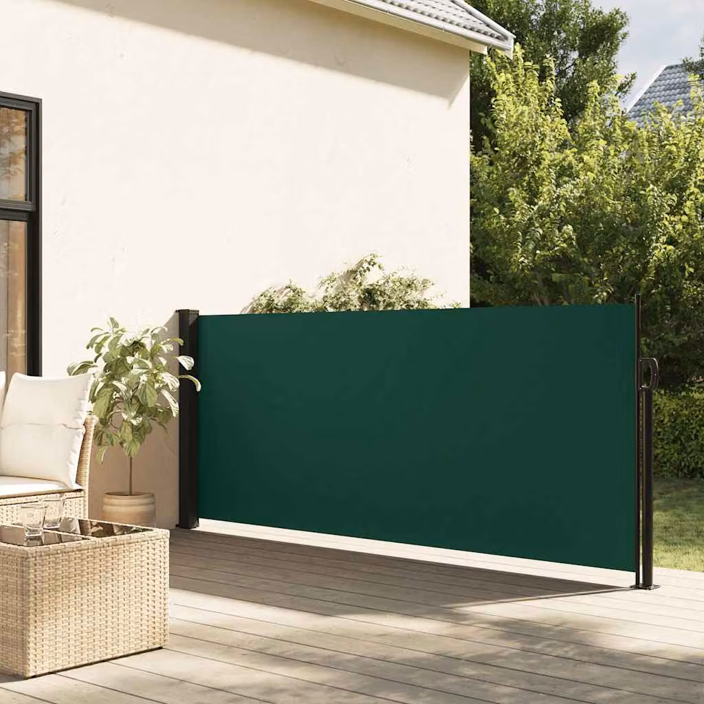 vidaXL Tenda da Sole Laterale Retrattile in Poliestere e Acciaio, Verde Scuro, L: 500 cm, H: 100 cm