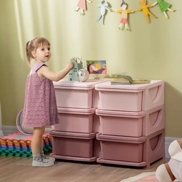 Cassettiera portaoggetti REDOM con 6 cassetti in plastica rosa per cameretta dei bambini L: 75 cm, P: 37 cm, H: 56,5 cm