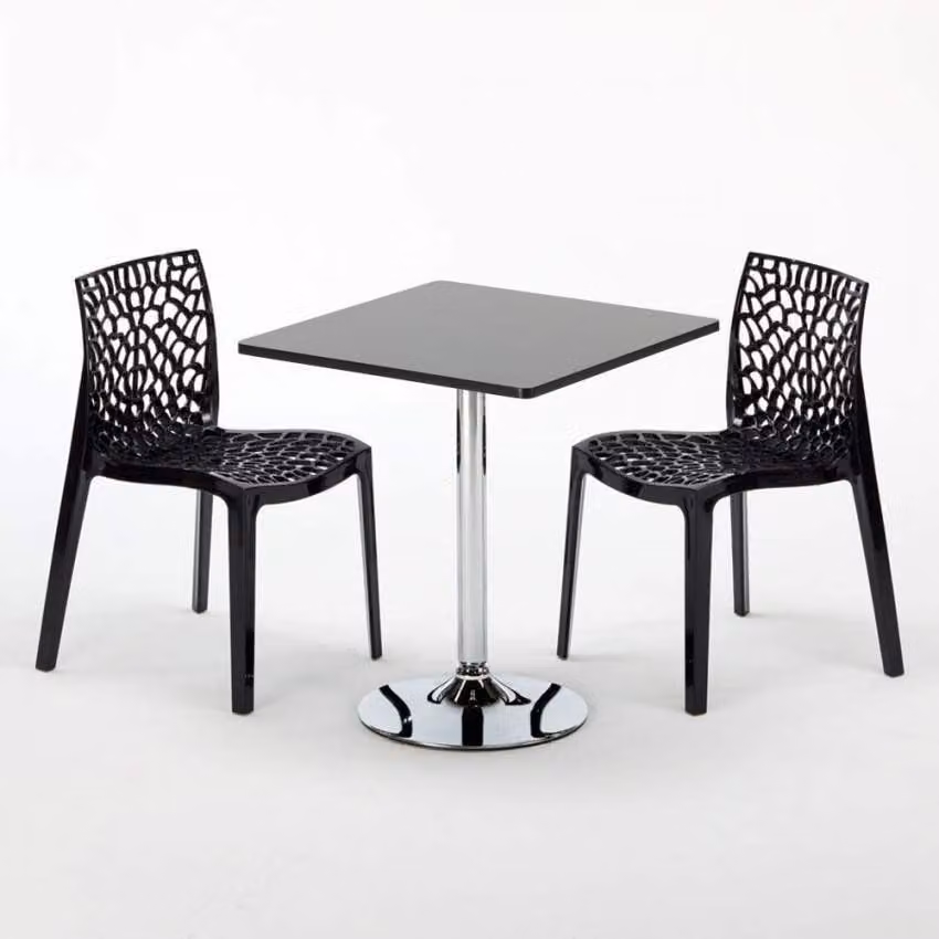 Tavolo quadrato nero e 2 sedie in polipropilene colorato Set di bastoni per interni Grand Soleil Gruvyer Mojito - Nero