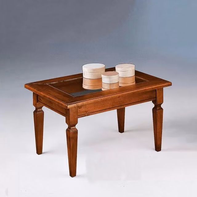 Tavolino in legno massello con piano in vetro tinta noce misura l.80 p.60 h.47 - Mobili 2G