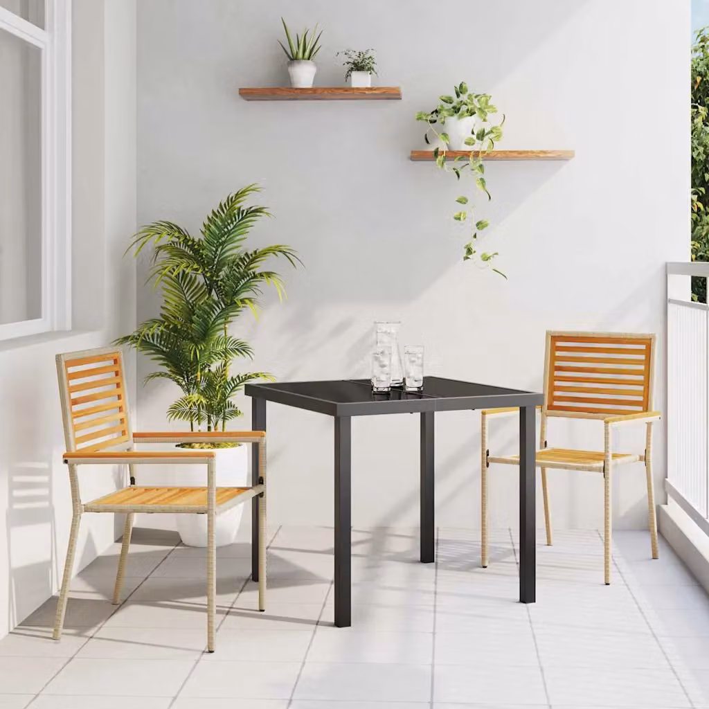 Set di 2 sedie impilabili da giardino vidaXL in polyrattan con braccioli, colore marrone e beige