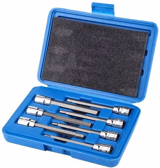 Set di cacciaviti al cromo-vanadio, 7 pezzi - Albero particolarmente lungo, 110 mm - Cacciaviti a sfera centrale, dimensioni 3/4/5/6/7/8/10 mm - Valigetta di trasporto pratica - Set di cacciaviti con controllo della coppia