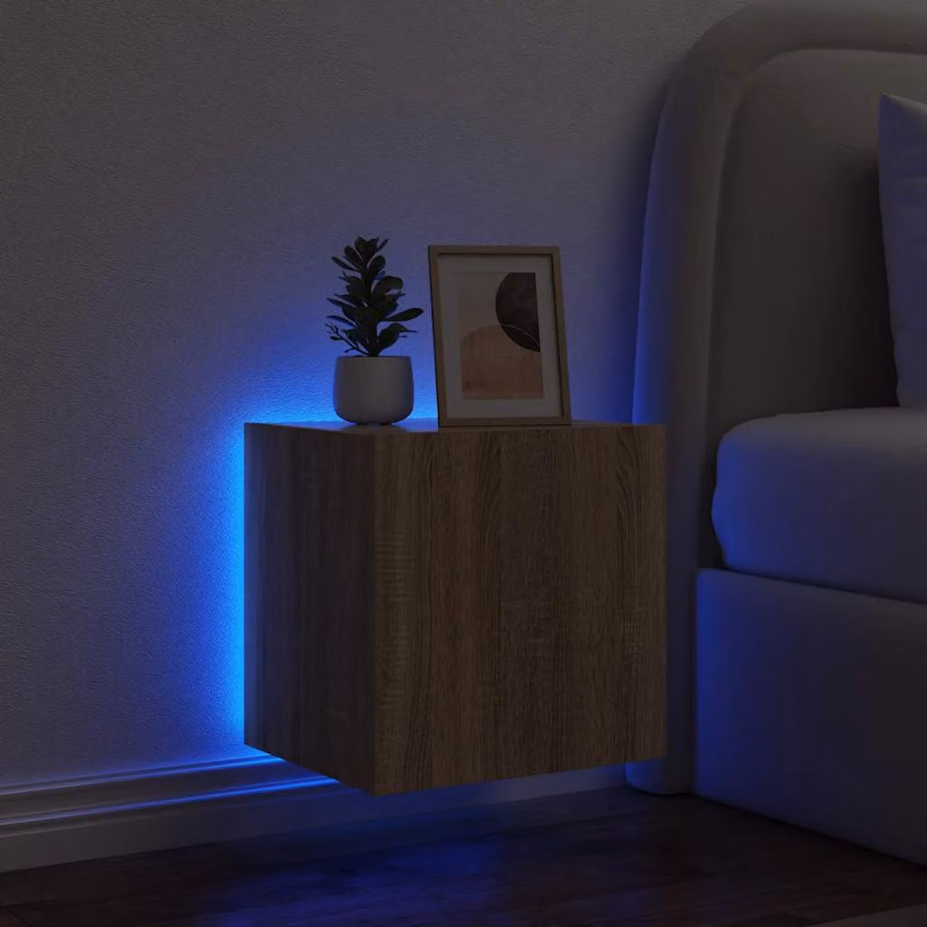 Mobile TV a parete con luci LED vidaXL, Rovere Sonoma, L 40,5 cm x P 35 cm x H 40 cm
