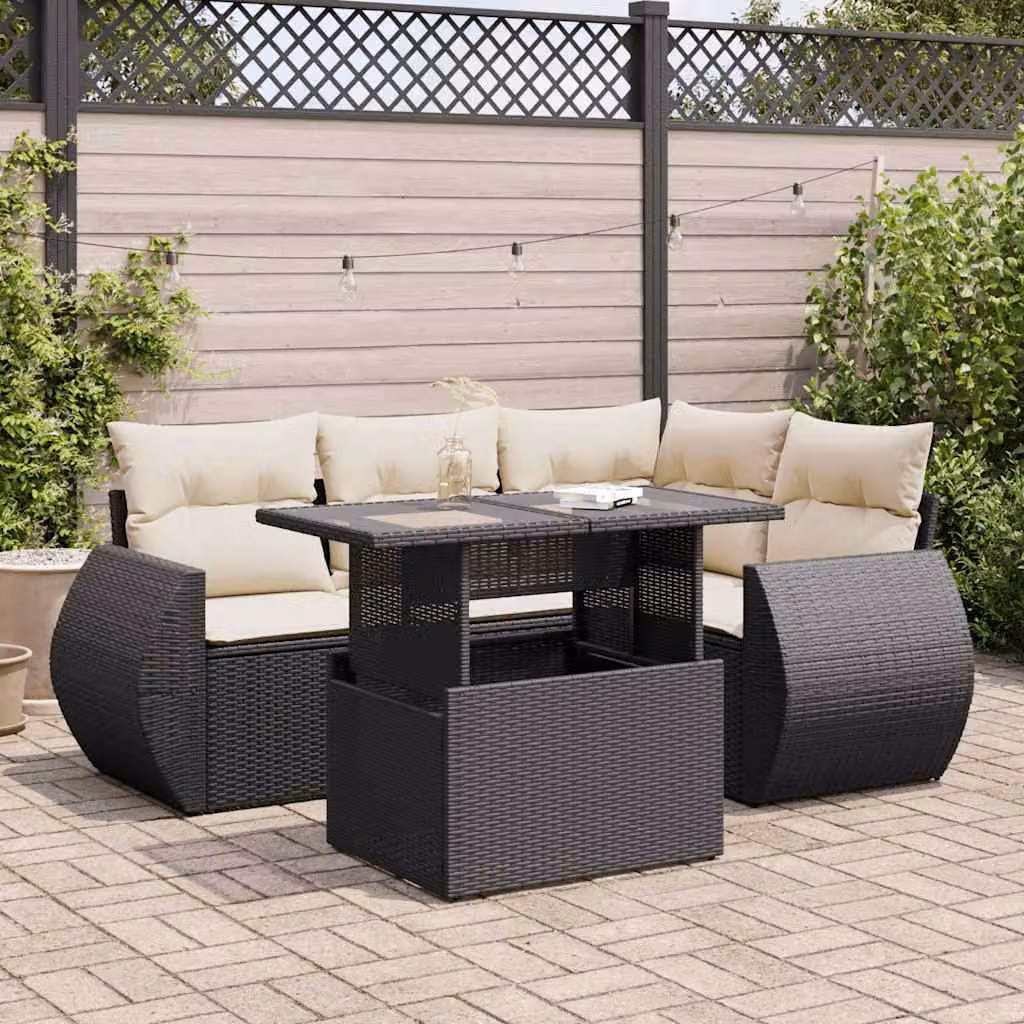 Maison Exclusive - Set Divani da Giardino 5 pz con Cuscini in Polyrattan Nero