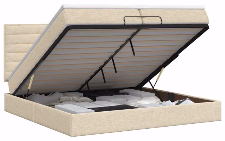 Divano letto ottomano con materasso e poggiatesta, colore crema, dimensioni 200 x 200 cm, rivestito in tessuto