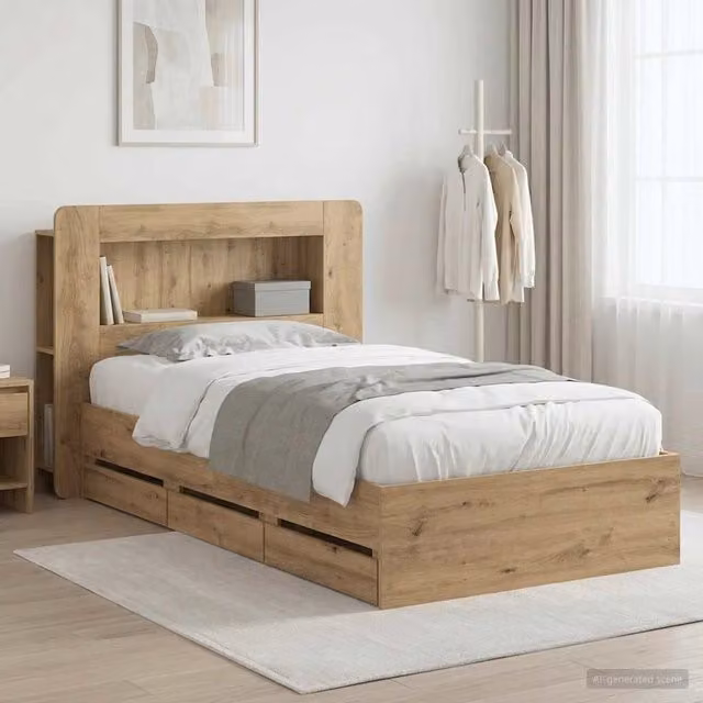 Letto con contenitore e cassetti vidaXL in legno Rovere, L/P/H: 221.5 x 140 x 93.5 cm