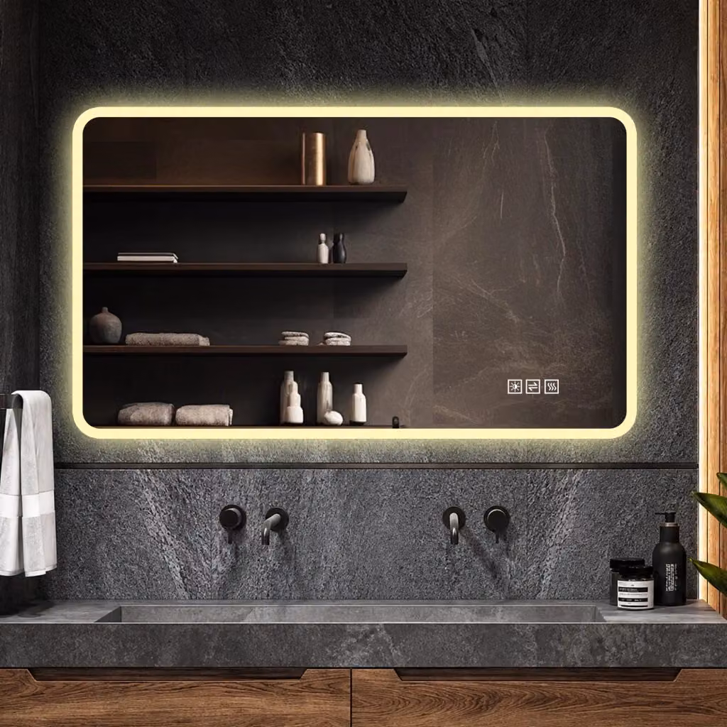 Specchio da bagno LED REDOM moderno con funzione anti-appannamento, vetro temperato e luce dimmerabile, colore argento, montaggio a parete – 2