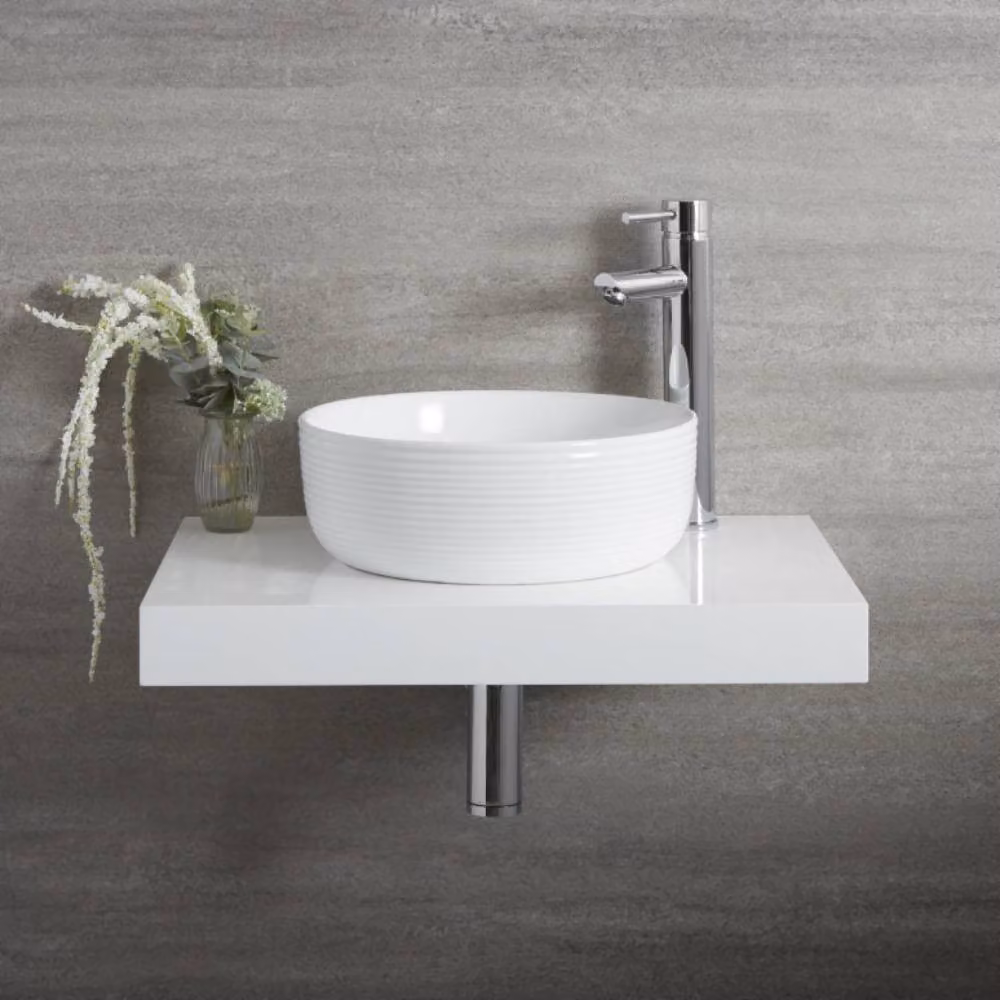 Lavabo da Appoggio Rotondo Bianco con Bordo a Costina 360 x 360mm - Sphere