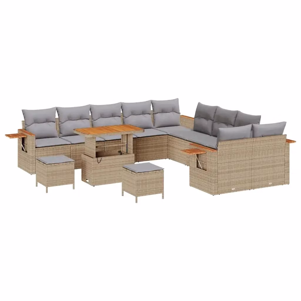 vidaXL Set Divano da Giardino 17 Pezzi a Forma di U con Cuscini Beige e Grigio – 2