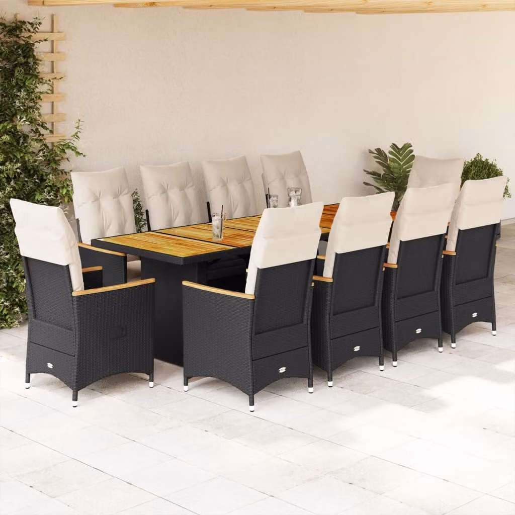 Maison Exclusive - Set da giardino bistrot 11 pezzi con cuscini in polyrattan nero