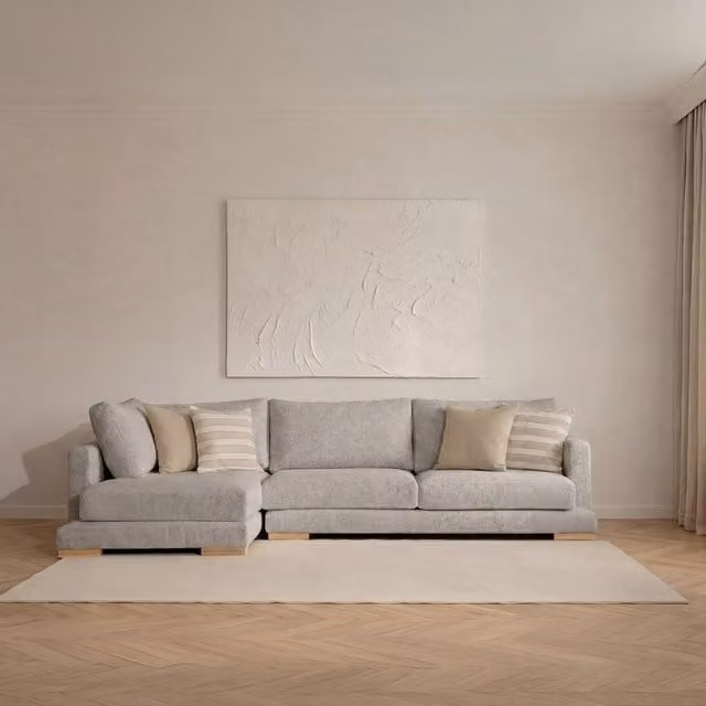 Divano con chaise longue sinistra Luxor Living a 4 posti color perla con coperture rimovibili e cuscini inclusi