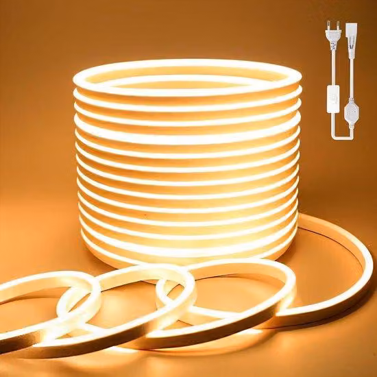 Striscia LED al neon 2 m, bianco caldo, 220 V, 8 W/m, flessibile, IP65, impermeabile, 120 LED/m, per soggiorno, cucina e decorazione d'interni, alimentatore incluso