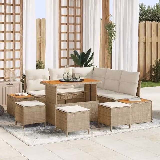 Set Divano da Giardino 9 pz 8-Numero di posti Beige Poly Rattan 3364871