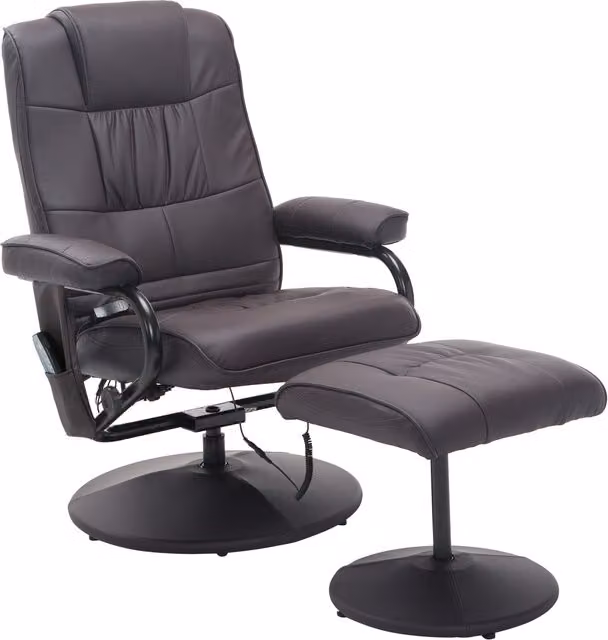 Poltrona Massaggiante Relax HOMCOM con Poggiapiedi, 10 Punti di Vibrazione e Telecomando, in Finta Pelle, Marrone, L: 77 cm, P: 84 cm, H: 95 cm