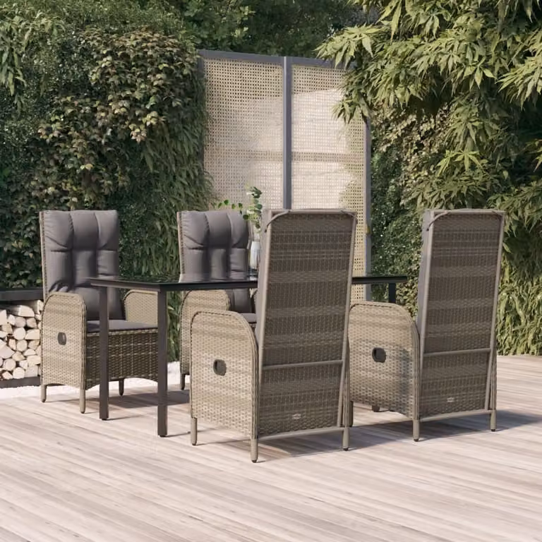 The Living Store Set da pranzo da giardino 5 pezzi con cuscini in poly rattan nero e grigio