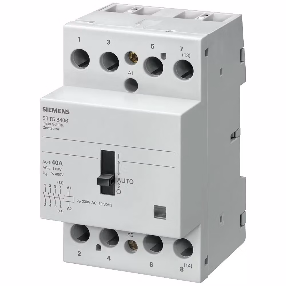 Contattore Siemens INSTA 0/1 automatico con 3 contatti di chiusura e 1 contatto di apertura per 230 V CA 5TT58418