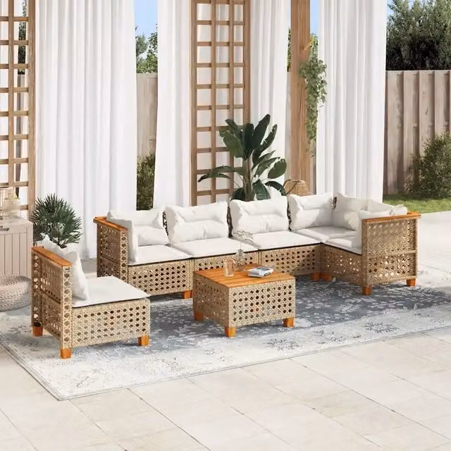 Set Divani da Giardino 7 pz con Cuscini Beige in Polyrattan 3261880