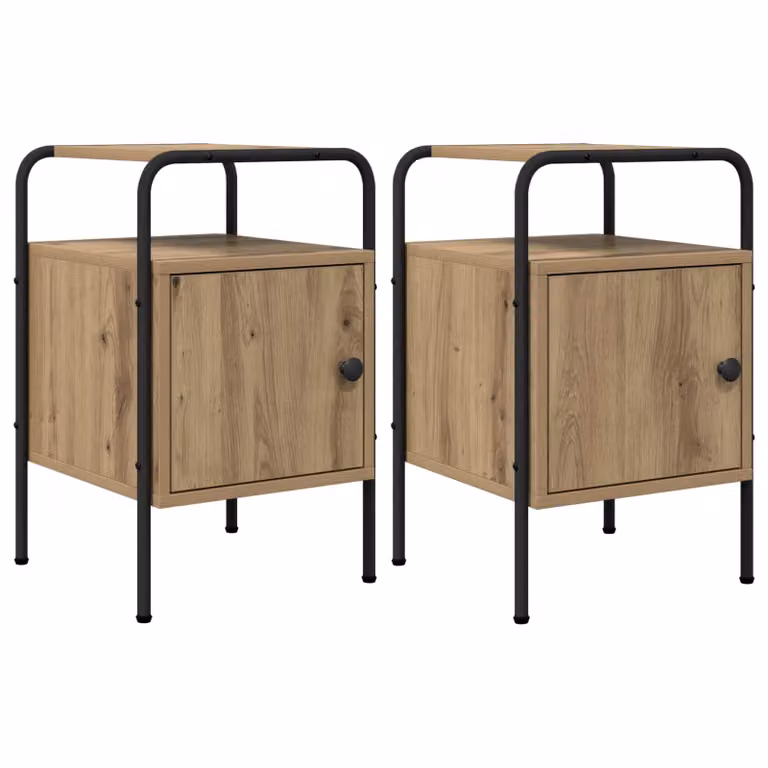 Set di 2 Armadi da Notte vidaXL in Legno e Metallo, Colore Marrone