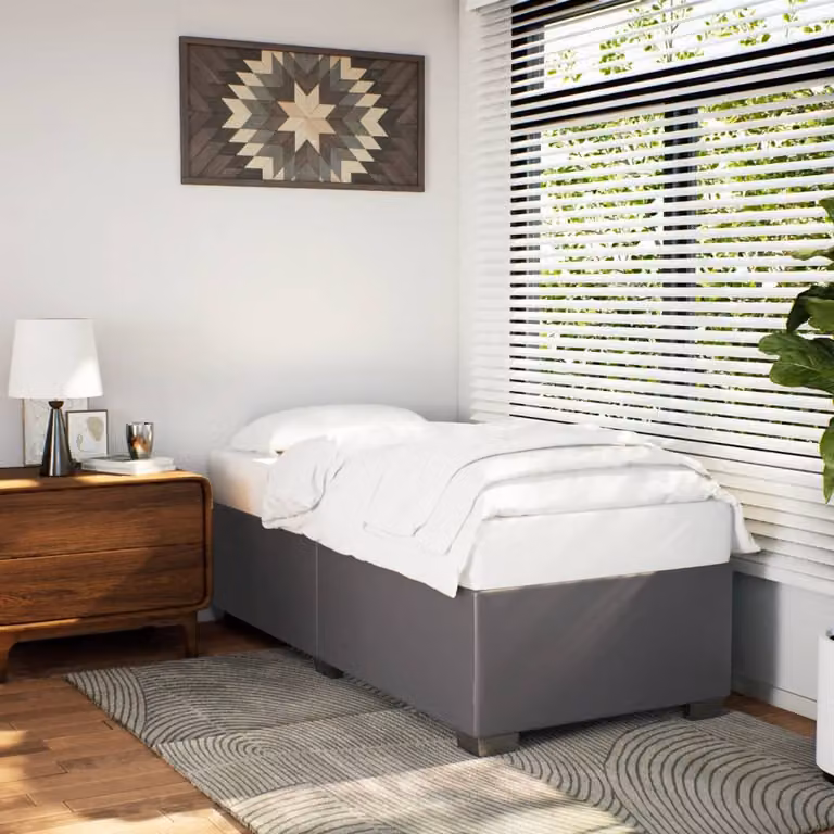 Giroletto vidaXL in similpelle grigia con doghe in legno, L 90 cm x P 190 cm