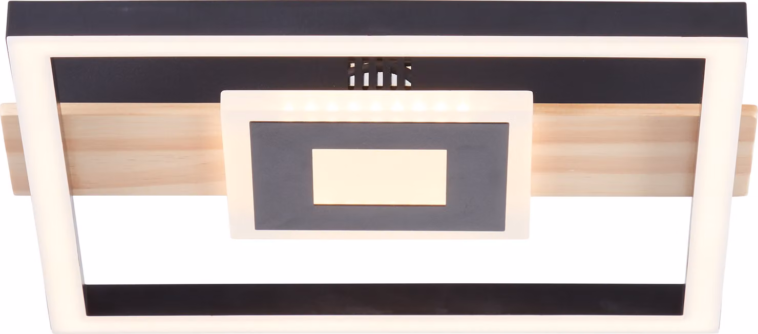 BRILLANTE plafoniera LED nero marrone Baldo | bianco caldo | 24 W 2600 lumen 3000 Kelvin | 30x28cm | accenti in legno
