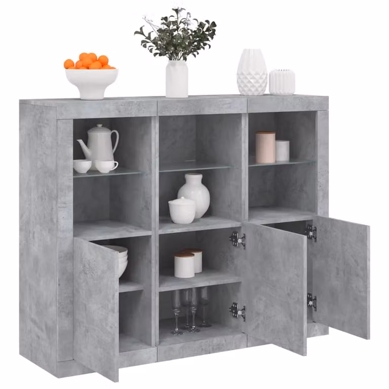 Set di 3 credenze moderne vidaXL con luci LED integrate in legno e MDF, colore grigio cemento