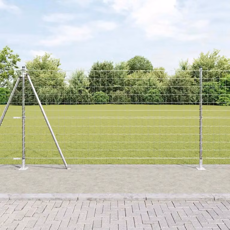 Recinzione Euro da esterno vidaXL in acciaio zincato argento con base in cemento L: 12,0 m, H: 1,2 m