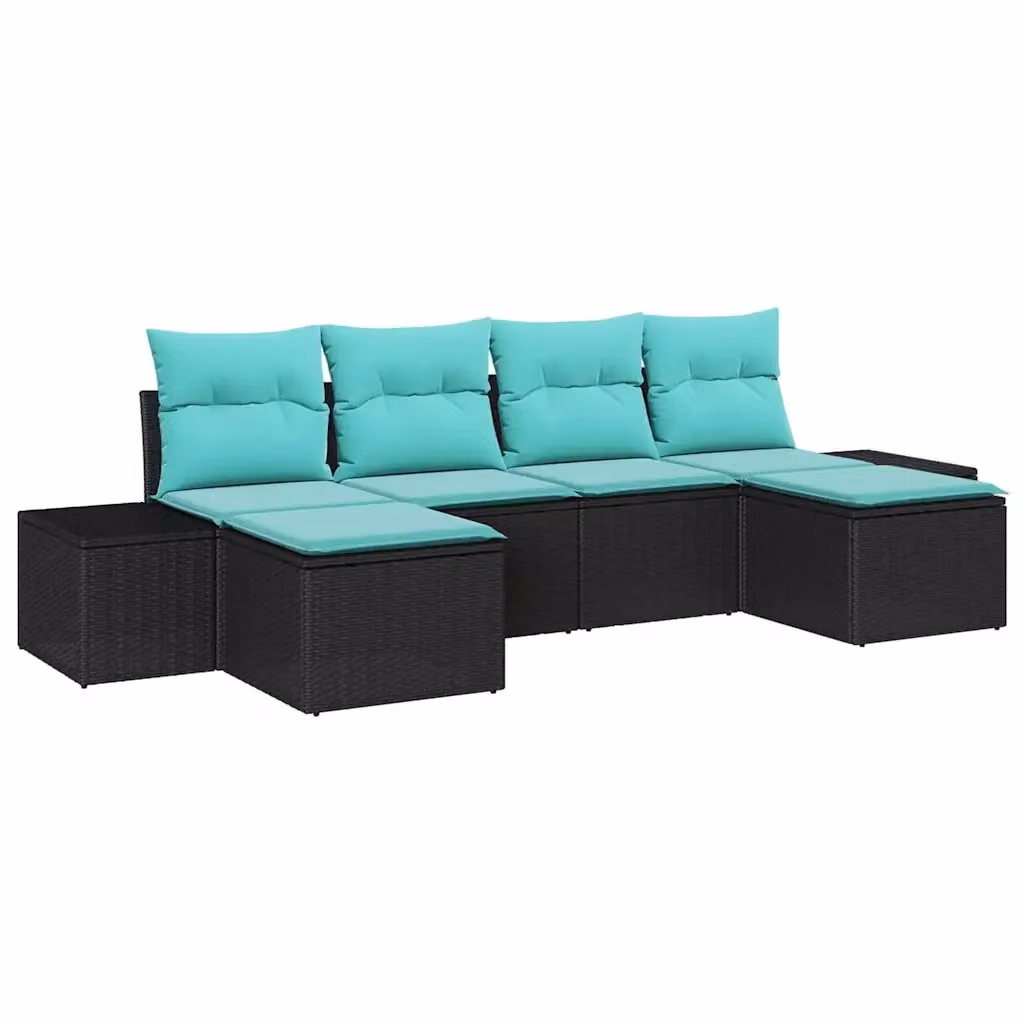 Set Divano da Giardino a L con Ottoman vidaXL, 4 Pezzi, Colore Nero e Turchese, Struttura in Metallo e Polyrattan con Cuscini Inclusi – 2