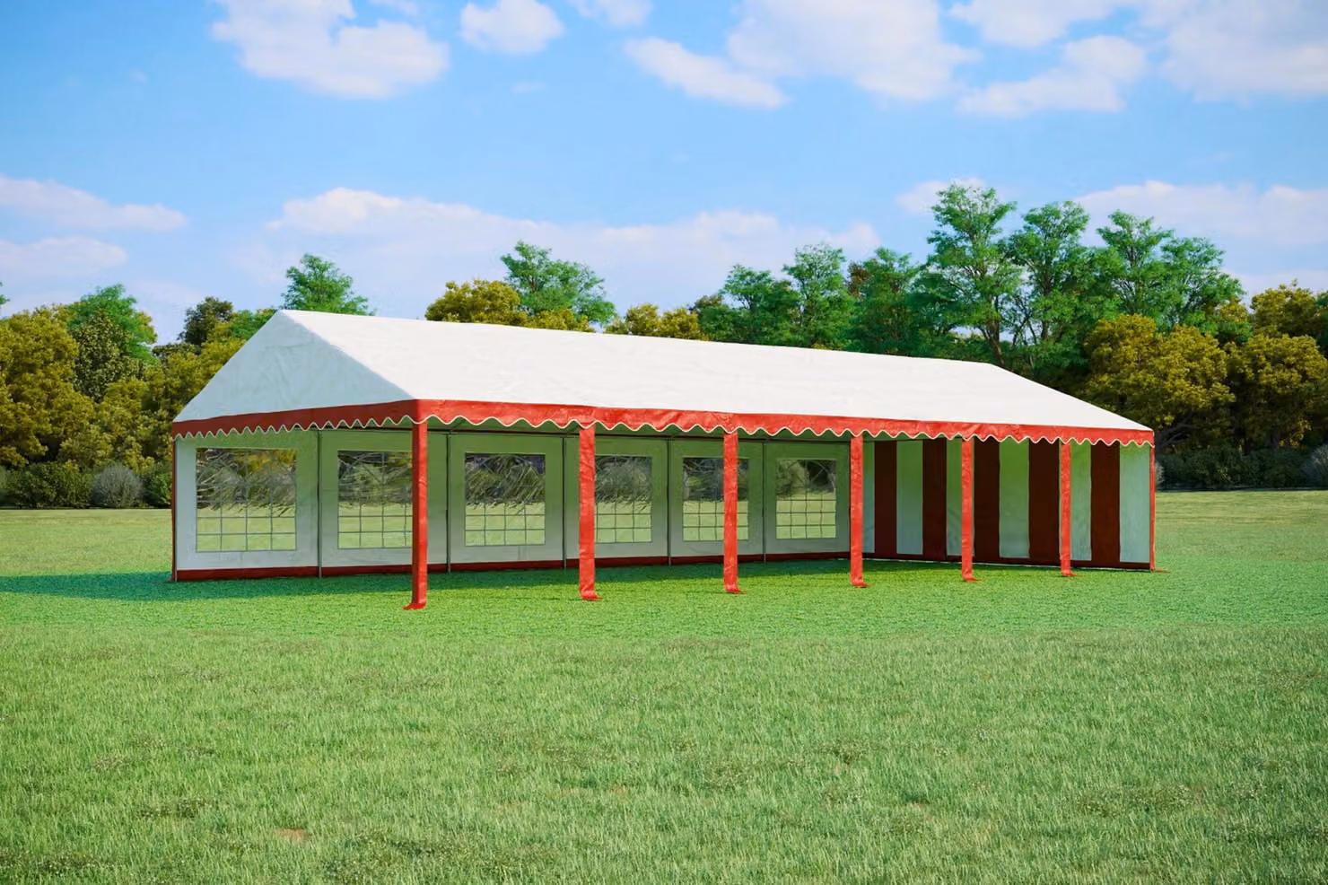Tenda per eventi 6x12 metri, PVC Standard PLUS, 500 g/m², colore rosso e bianco