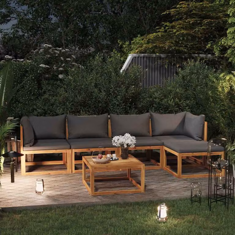 Set di divani da giardino vidaXL in legno di acacia con cuscini grigi, 6 pezzi