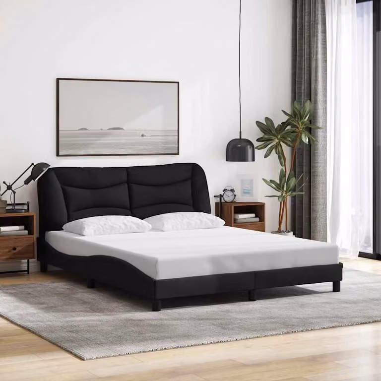 vidaXL Giroletto senza Materasso Hvar Nero in Tessuto L: 160 cm, P: 200 cm