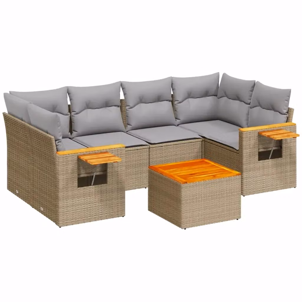 vidaXL Set Divani da Giardino 7 pz in Polyrattan con Cuscini Beige e Tavolino da Esterno – 2