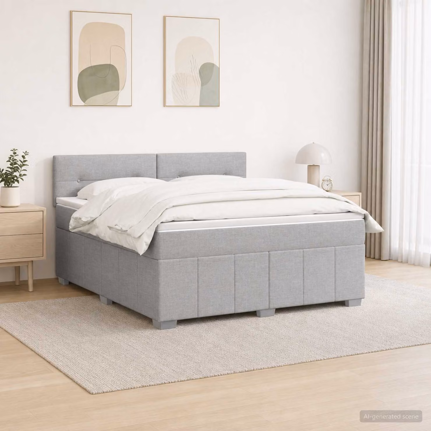 Letto box spring ibrido vidaXL con materasso a molle insacchettate e illuminazione sottostante, Grigio Chiaro, L/P/H: 140 x 190 x 100,5 cm