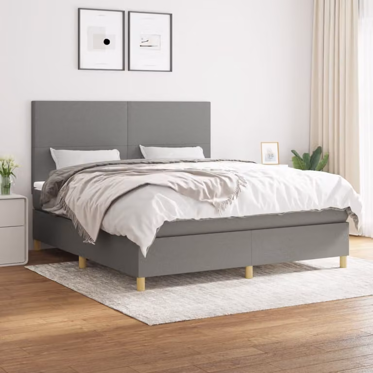 Letto Ibrido vidaXL con Giroletto a Molle e Materasso a Tasche, Grigio e Bianco, L/P/H: 180 x 200 x 128 cm
